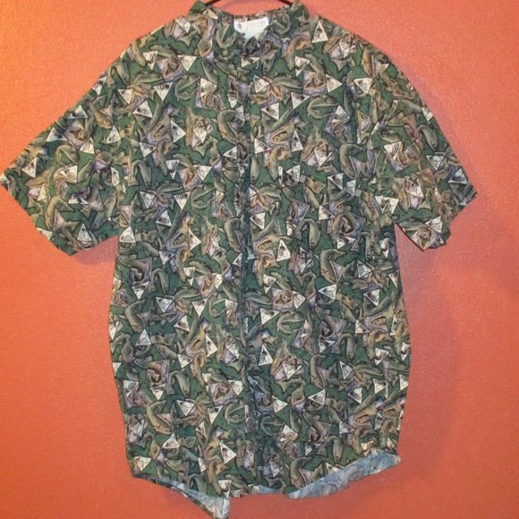 Columbia Men XX Large Green Tan Black Outdoor Fish Tackle Button Up Down Shirt - Picture 1 of 6
